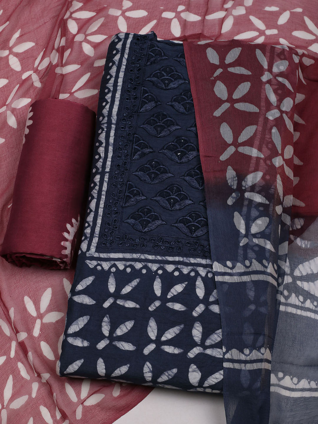 Printed Cotton Blend Unstitched Suit With Dupatta