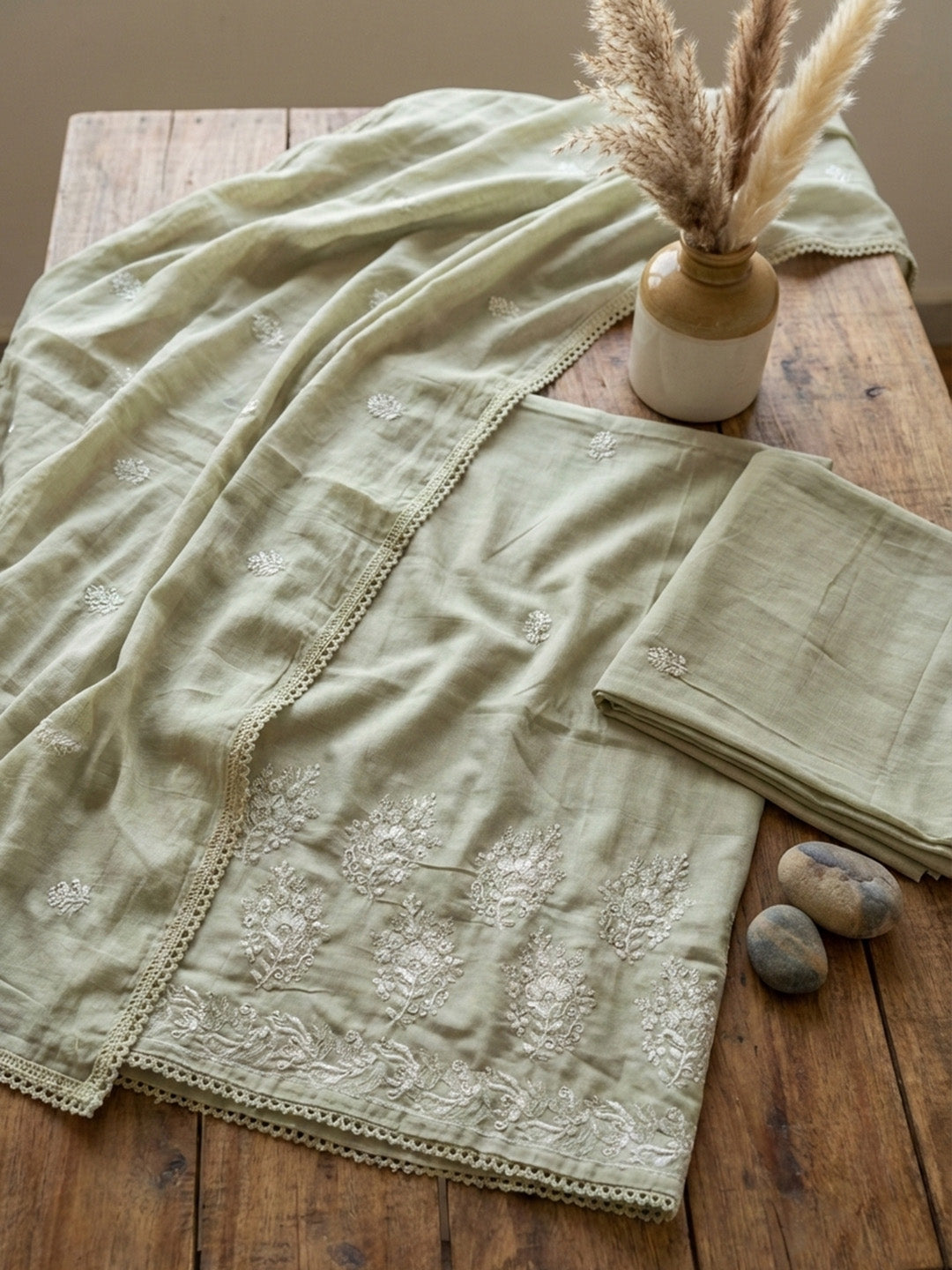 Printed Cotton Blend Unstitched Suit With Pant &amp; Dupatta