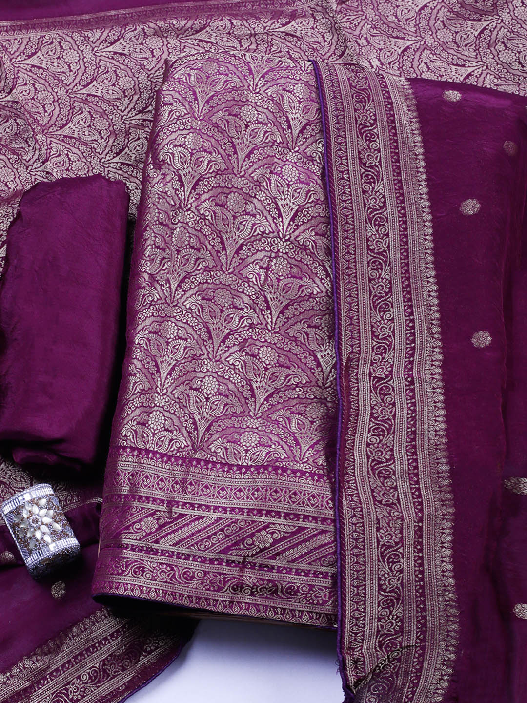 Woven Design Chanderi Unstitched Suit With Pant &amp; Dupatta