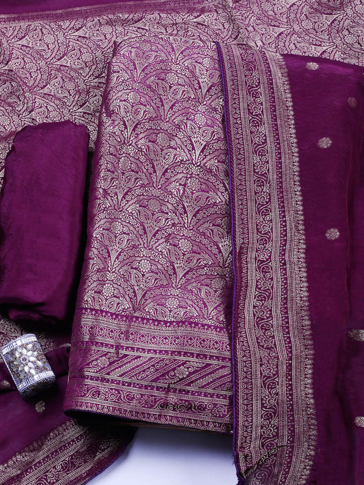 Woven Design Chanderi Unstitched Suit With Pant &amp; Dupatta