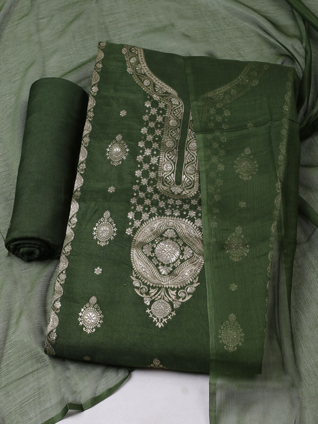 Woven Design Chanderi Unstitched Suit With Pant &amp; Dupatta
