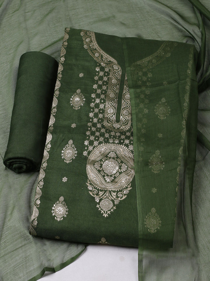 Woven Design Chanderi Unstitched Suit With Pant &amp; Dupatta