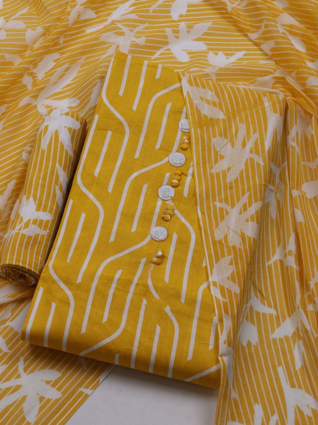 Printed Cotton Blend Unstitched Suit With Dupatta