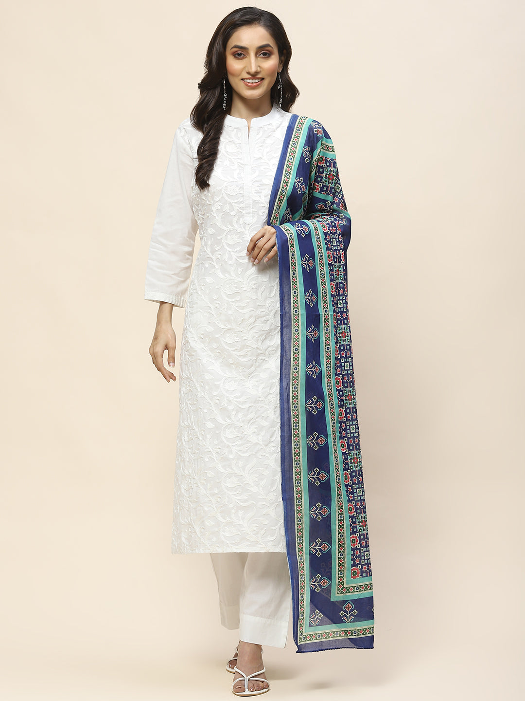 Resham Embroidery Cotton Suit Set With Dupatta