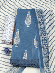 Printed Cotton Blend Unstitched Suit With Pant & Dupatta