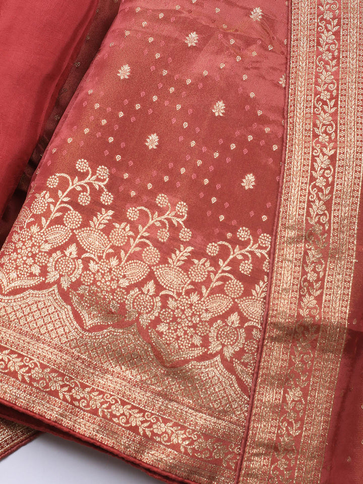 Embroidered Art Silk Unstitched Suit Piece With Dupatta