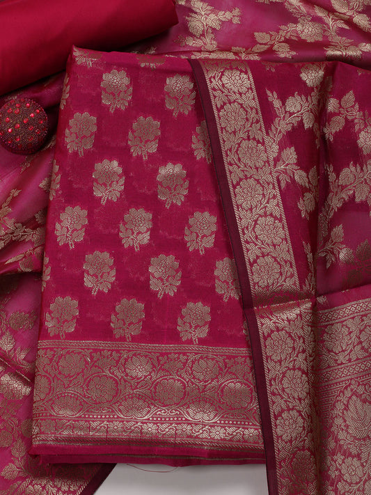 Woven Banarasi Chanderi Unstitched Suit With Dupatta