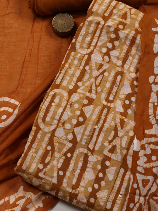 Printed Cotton Blend Unstitched Suit With Dupatta