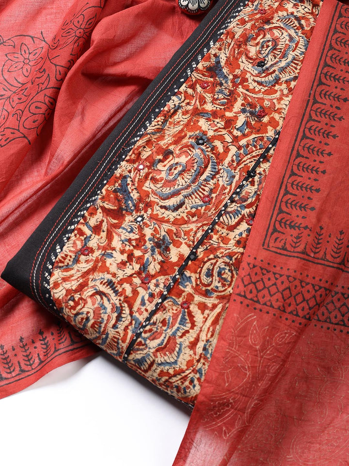 Printed Cotton Blend Unstitched Suit Piece With Dupatta