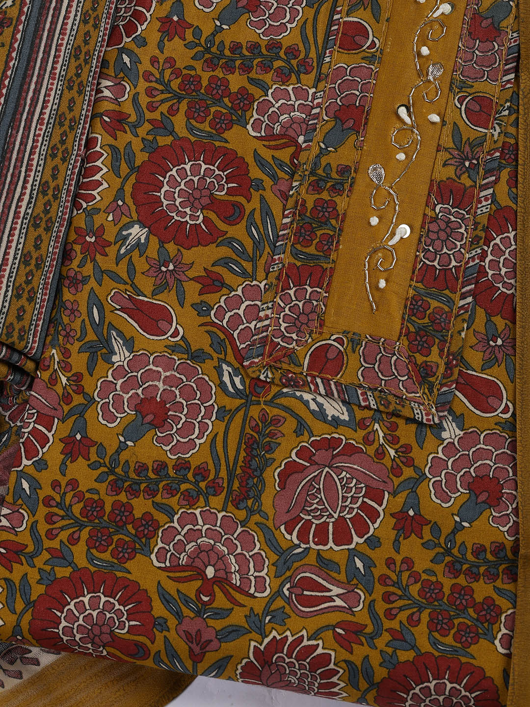 Printed Cotton Blend Unstitched Suit With Dupatta