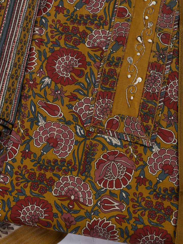 Printed Cotton Blend Unstitched Suit With Dupatta