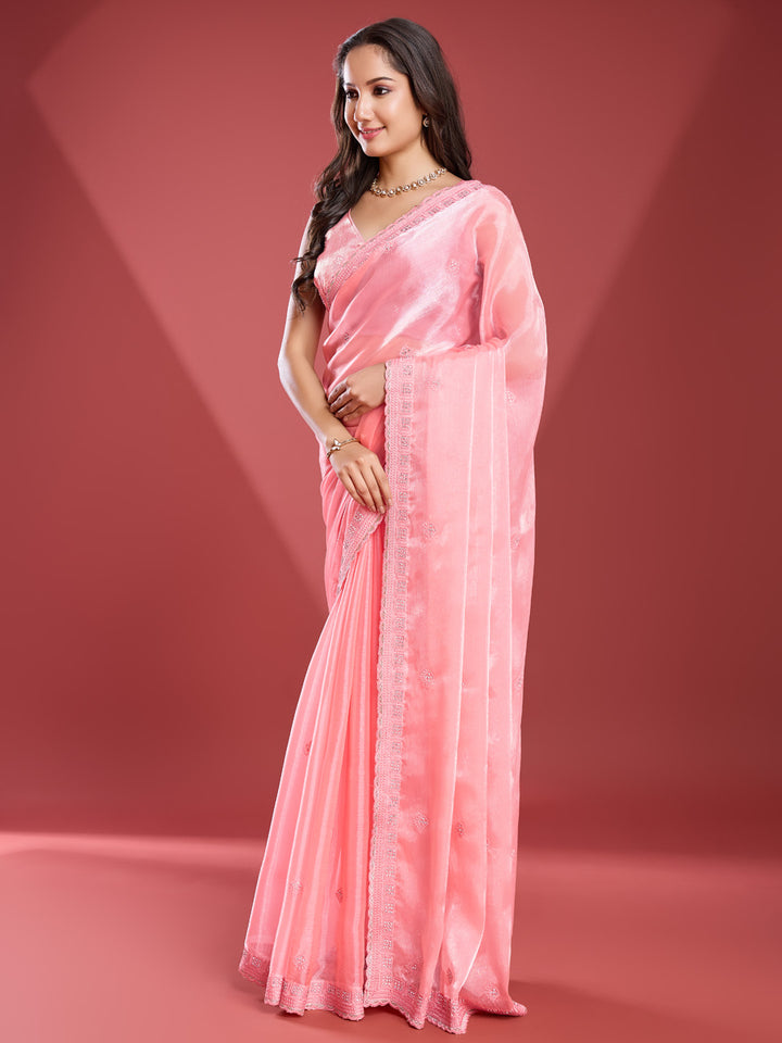 Embroidered Chinon Saree