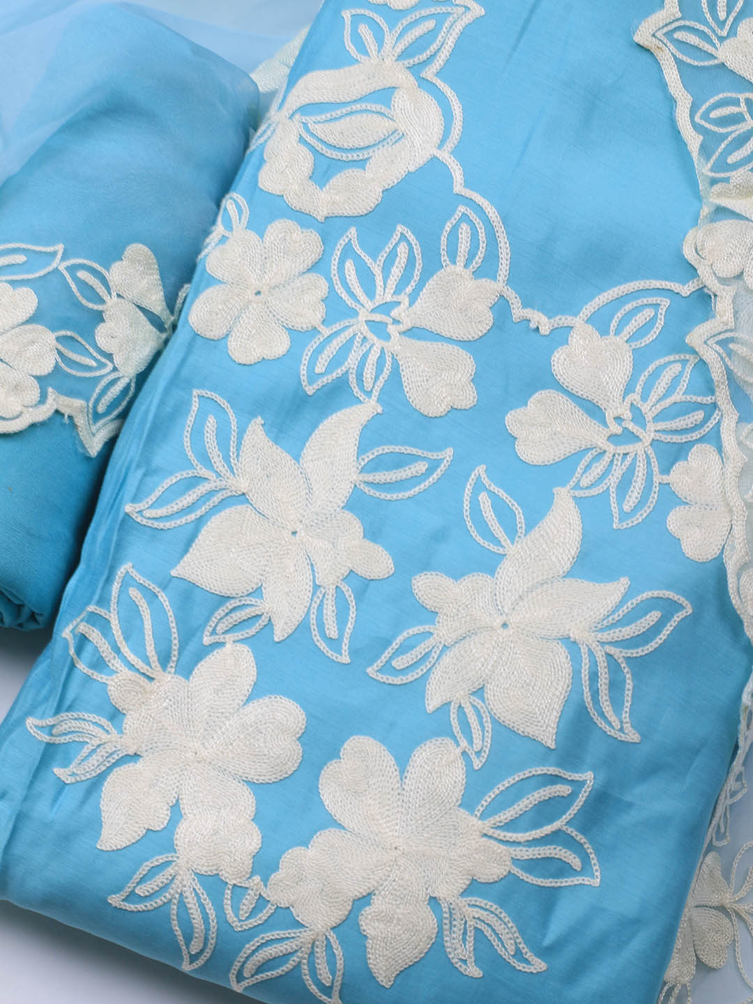 Neck Embroidery Chanderi Unstitched Suit With Dupatta