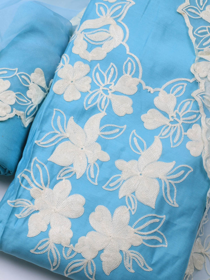 Neck Embroidery Chanderi Unstitched Suit With Dupatta