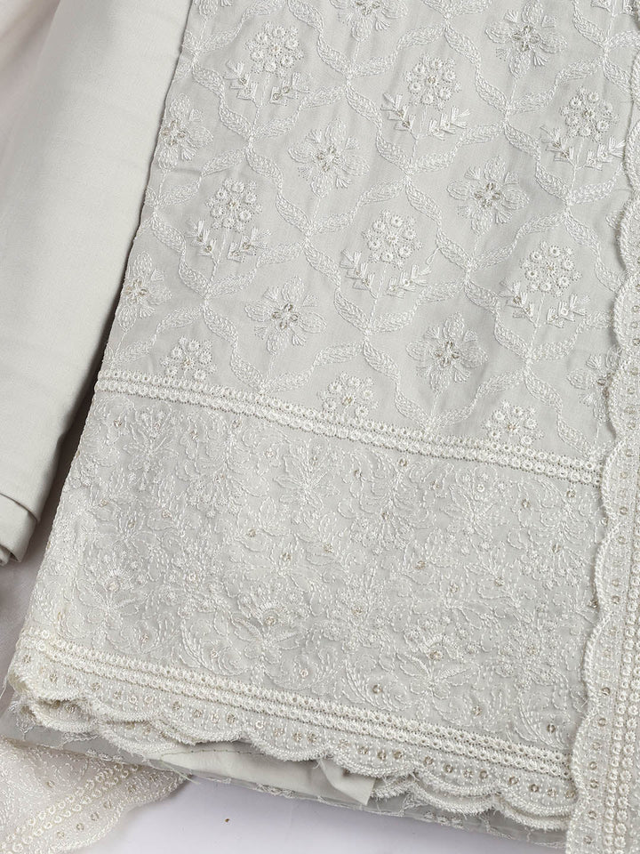 Embroidered Cotton Blend Unstitched Suit Piece With Dupatta