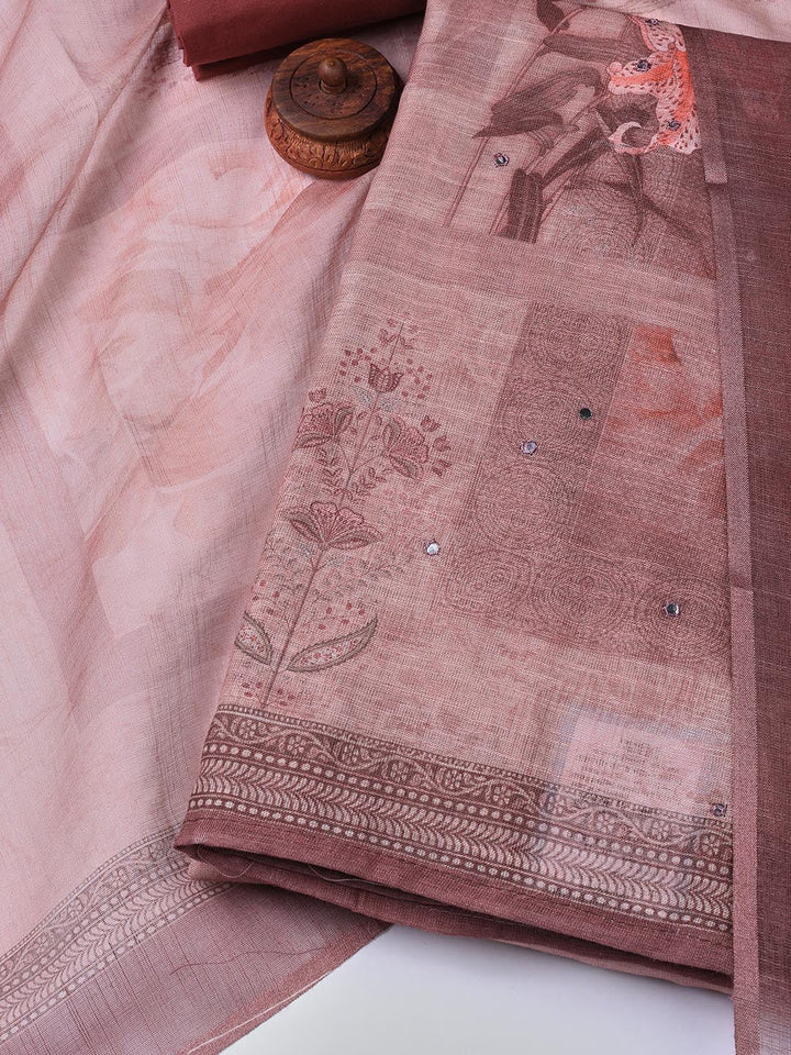 Floral Printed Linen Unstitched Suit With Dupatta
