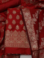 Woven Banarasi Chanderi Unstitched Suit With Dupatta