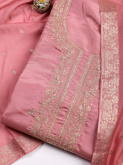 Neck Embroidered Chanderi Unstitched Suit With Dupatta