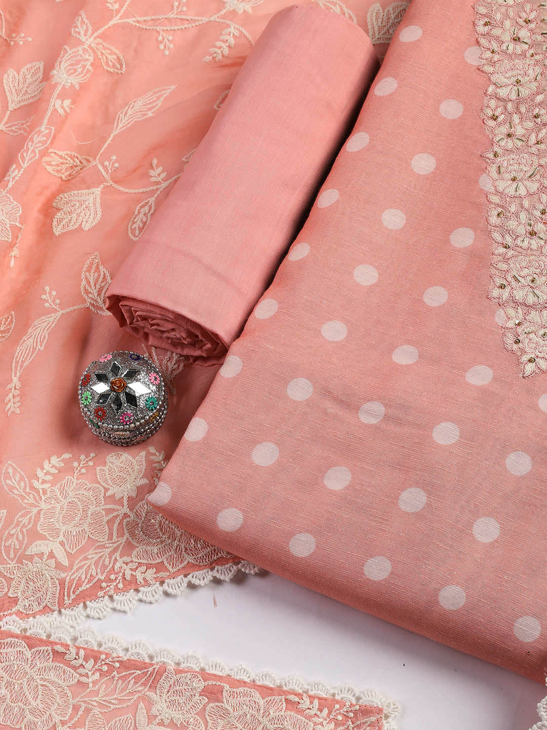 Embroidery Linen Unstitched Suit With Dupatta