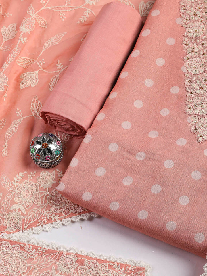 Embroidery Linen Unstitched Suit With Dupatta