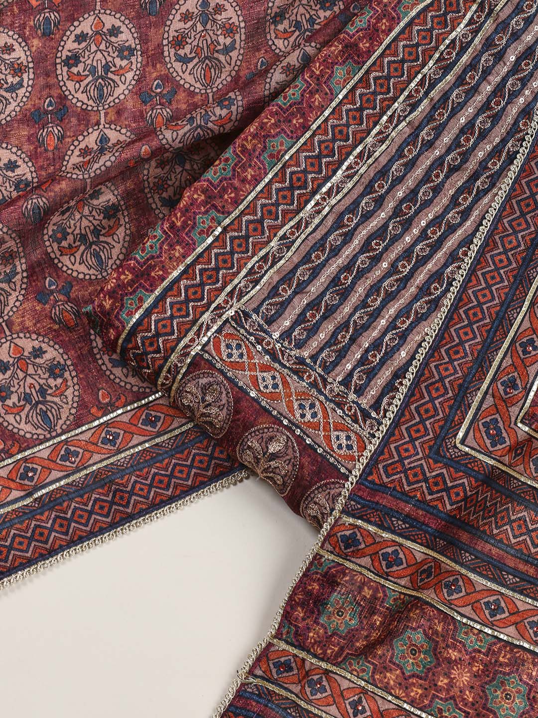 Neck Embroidery Tussar Unstitched Suit Piece With Dupatta