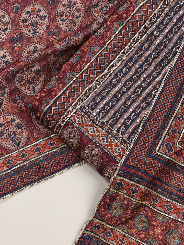 Neck Embroidery Tussar Unstitched Suit Piece With Dupatta
