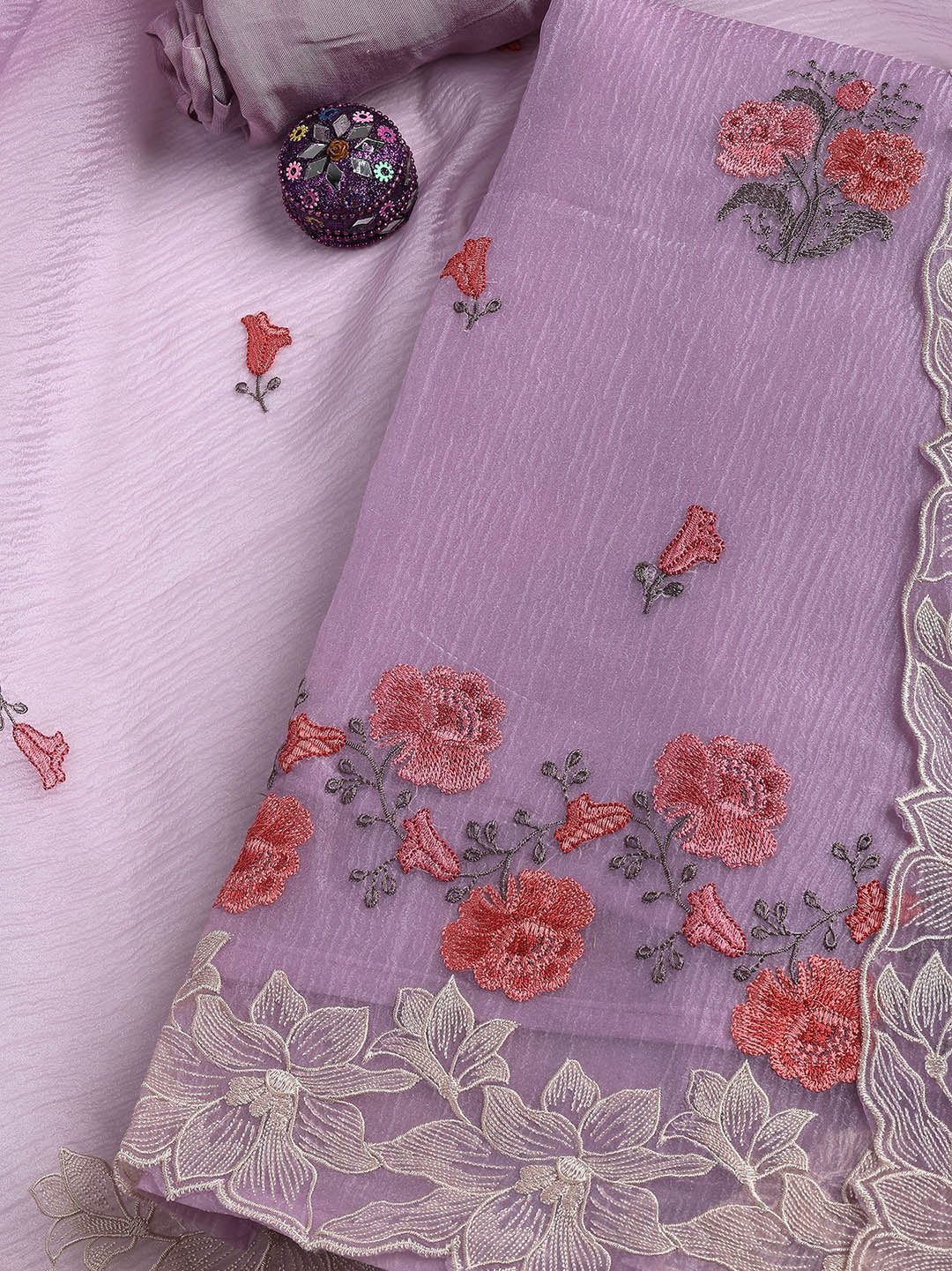 Embroidery Tissue Unstitched Suit With Dupatta