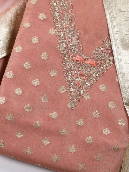 Neck Embroidered Tissue Unstitched Suit Piece With Dupatta