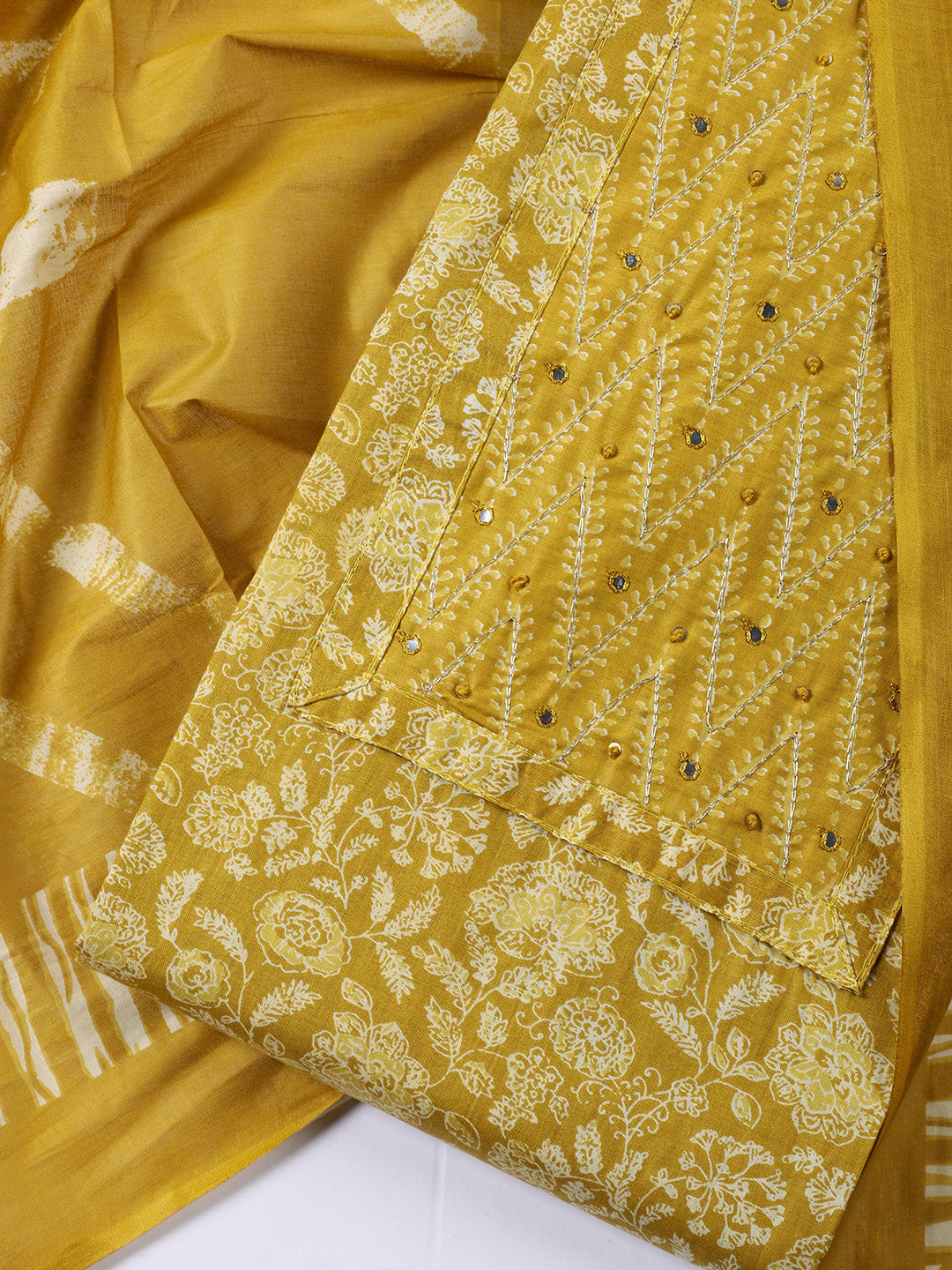 Printed Cotton Blend Unstitched Suit With Dupatta