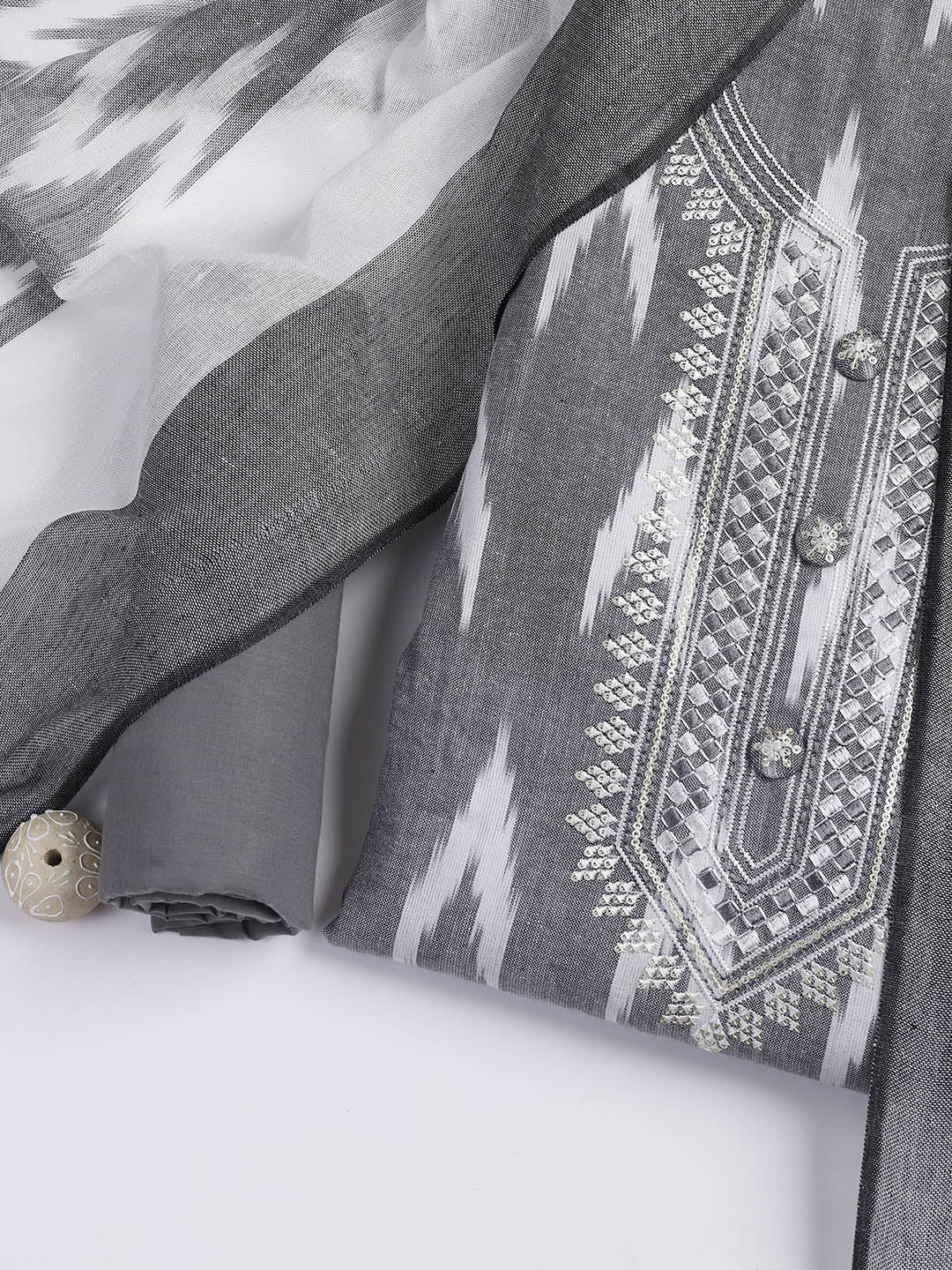 Neck Embroidered Cotton Blend Unstitched Suit Piece With Dupatta