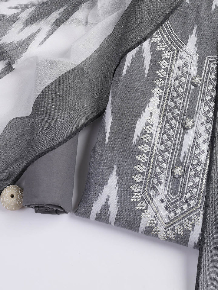Neck Embroidered Cotton Blend Unstitched Suit Piece With Dupatta