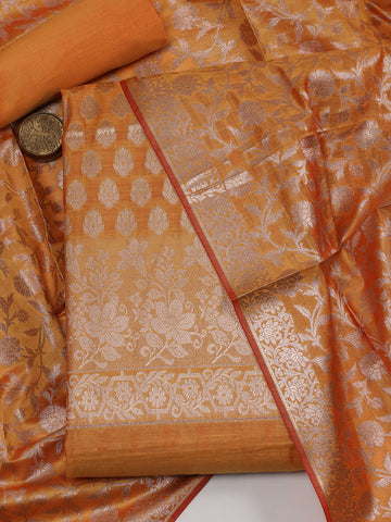 Woven Banarasi Chanderi Unstitched Suit With Dupatta