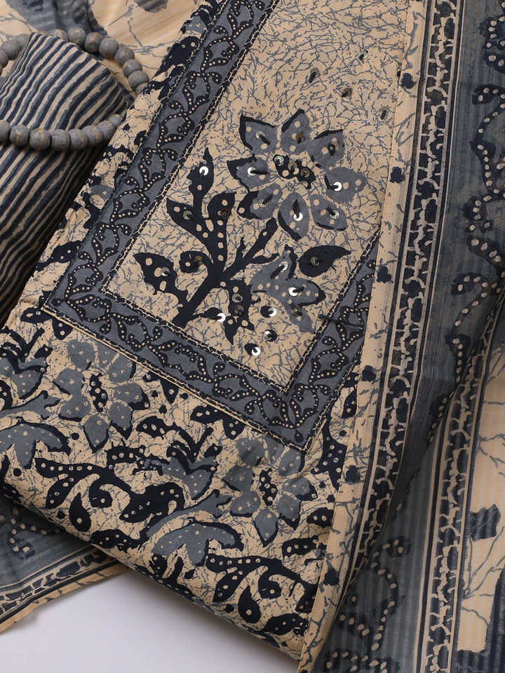 Printed Cotton Blend Unstitched Suit With Dupatta