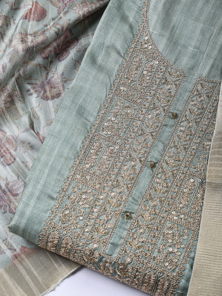 Neck Embroidered Tissue Unstitched Suit With Dupatta