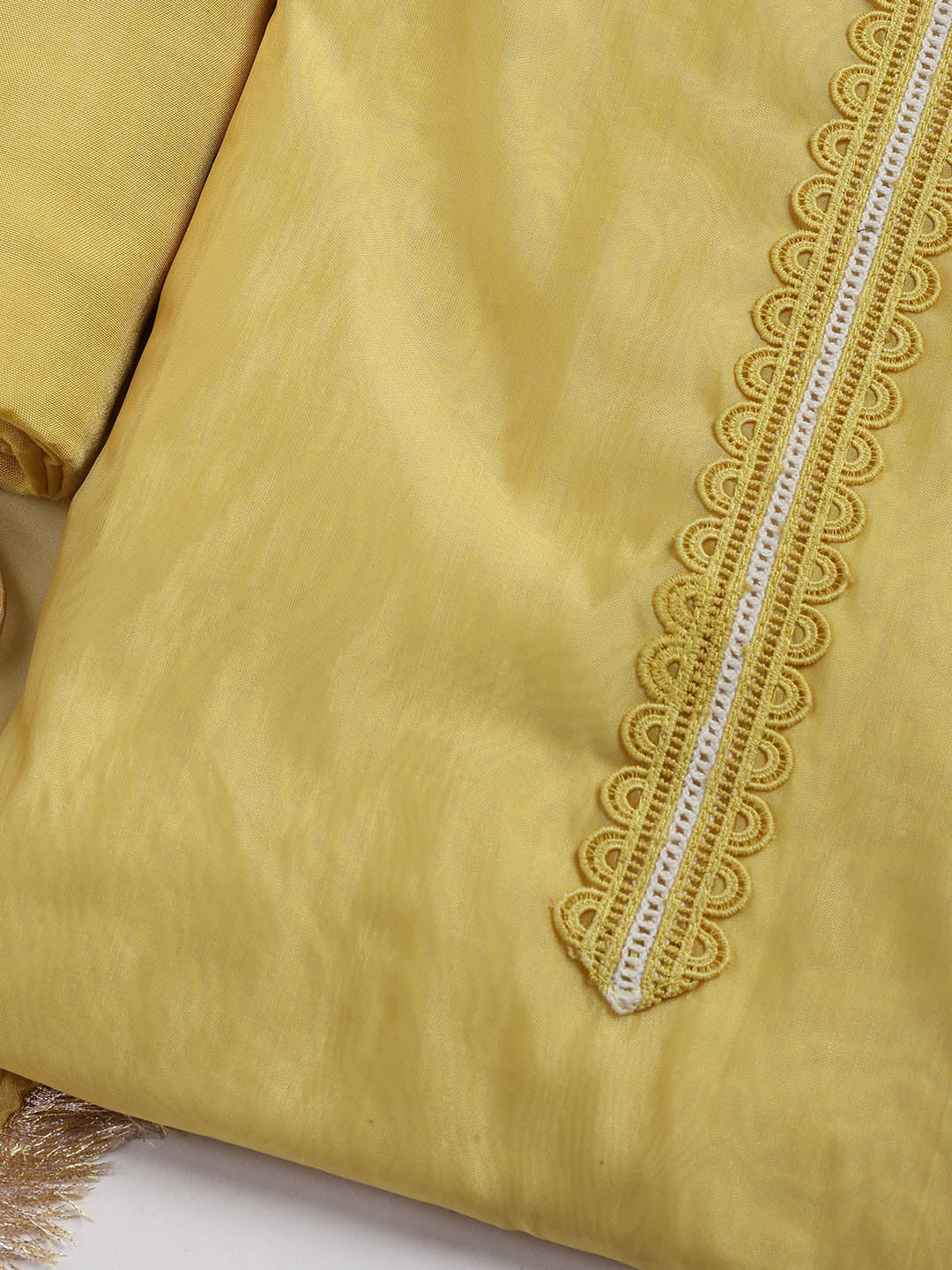 Patch Neck Organza Unstitched Suit Piece With Dupatta
