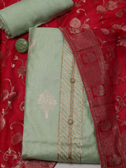 Neck Patti Chanderi Unstitched Suit With Dupatta