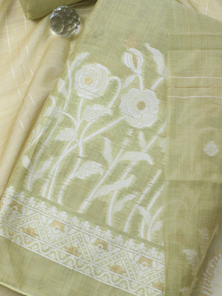 Neck Embroidery Chanderi Unstitched Suit With Dupatta