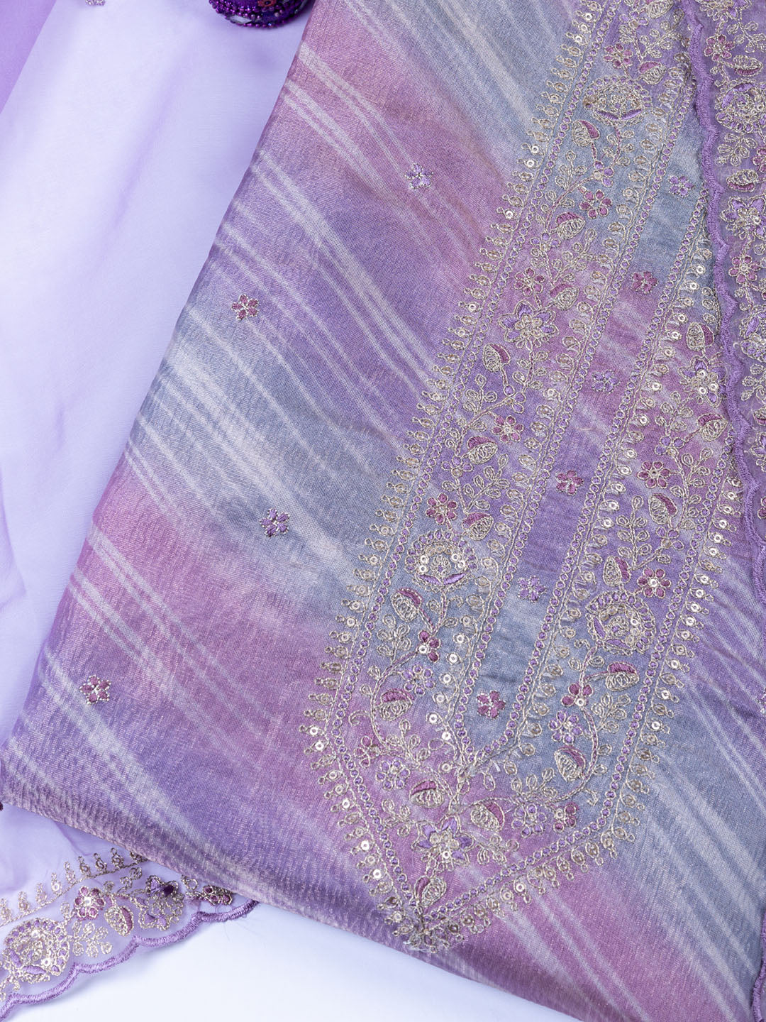 Neck Embroidery Tissue Unstitched Suit Piece With Dupatta