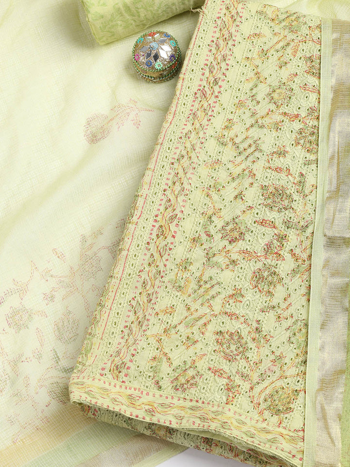 Printed Cotton Blend Unstitched Suit With Dupatta