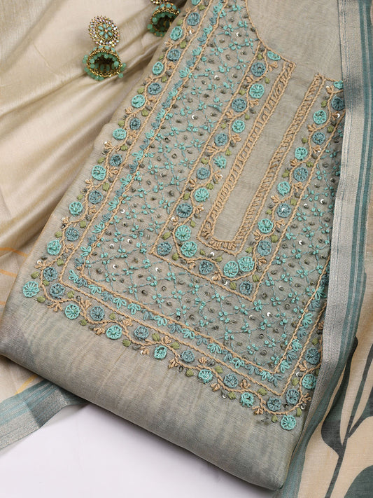 Kantha Work Chanderi Unstitched Suit With Dupatta