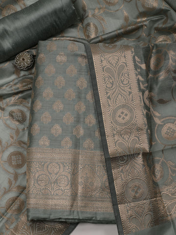 Woven Banarasi Chanderi Unstitched Suit With Dupatta