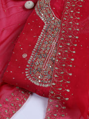 Neck Embroidered Organza Unstitched Suit With Dupatta