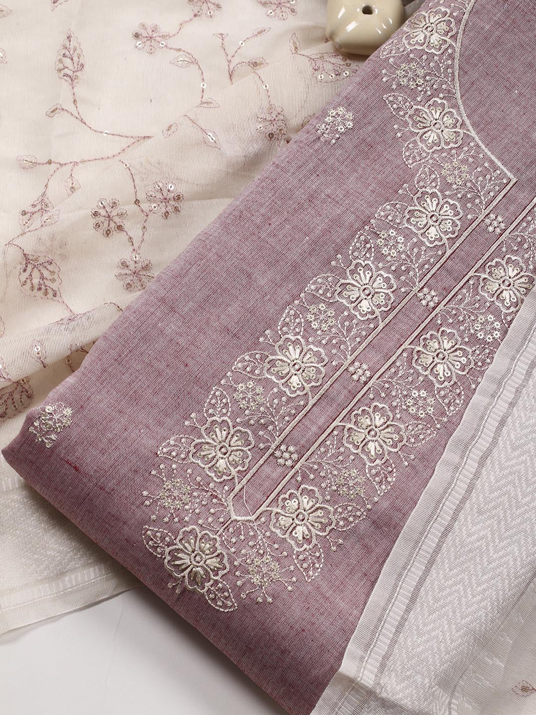 Neck Embroidered Cotton Blend Unstitched Suit Piece With Dupatta