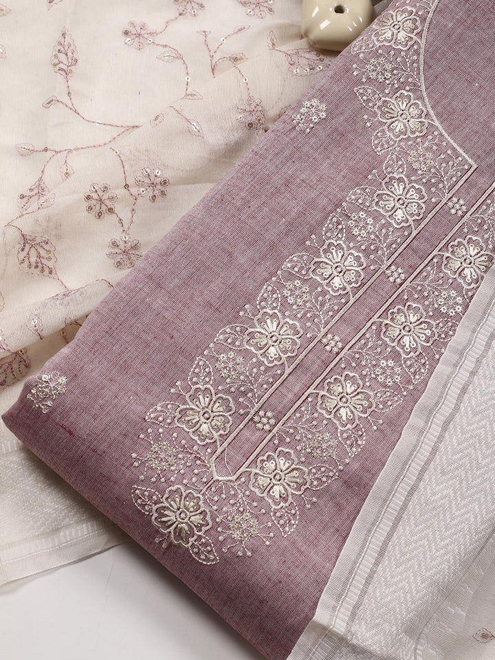 Neck Embroidered Cotton Blend Unstitched Suit Piece With Dupatta