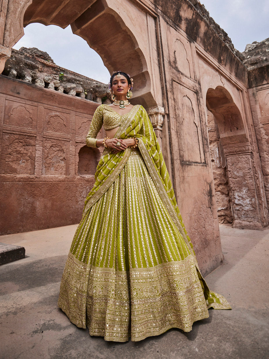 Resham Zari Embroidery Georgette Choli With Lehenga & Dupatta