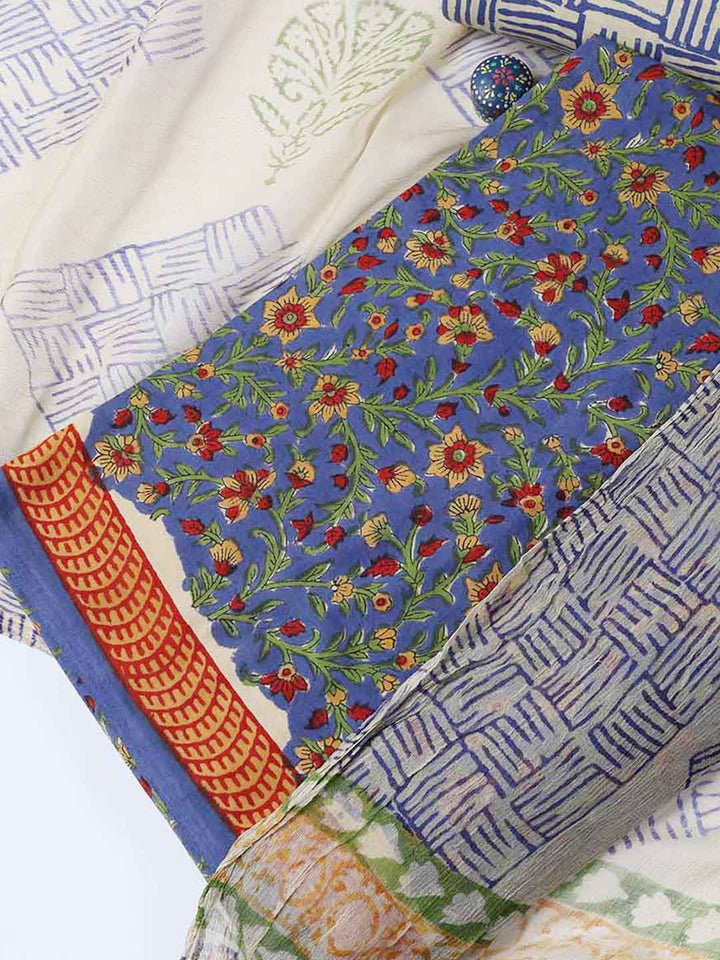 Printed Cotton Blend Unstitched Suit With Dupatta