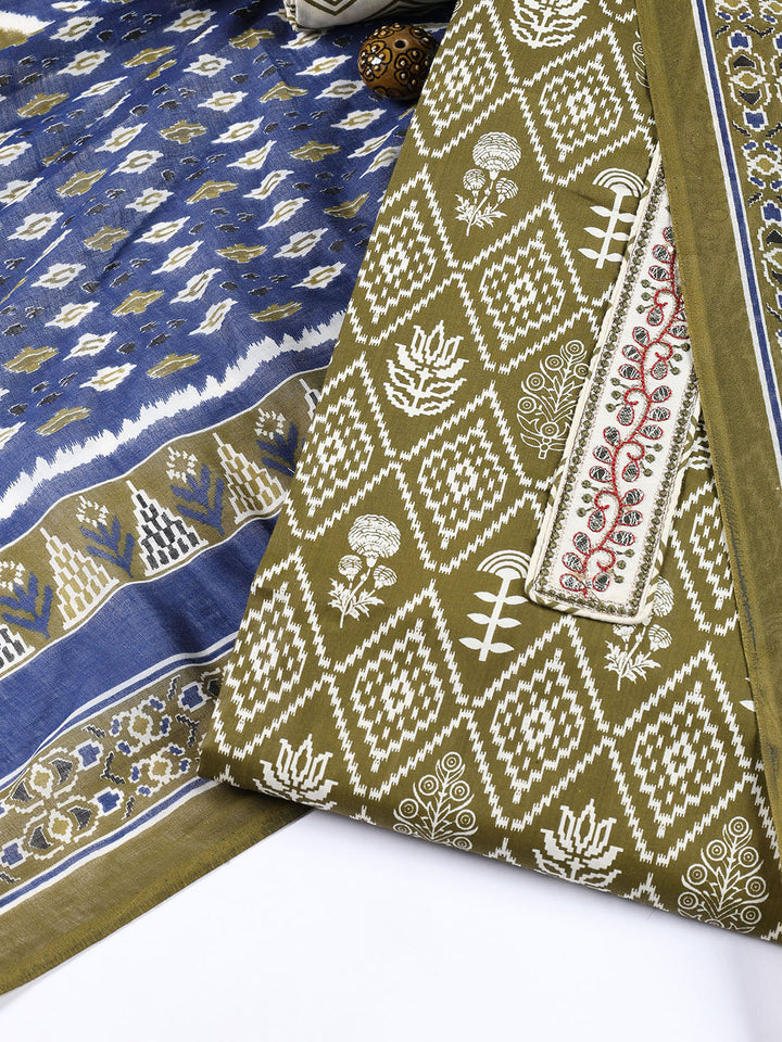 Neck Patti Cotton Blend Unstitched Suit With Dupatta