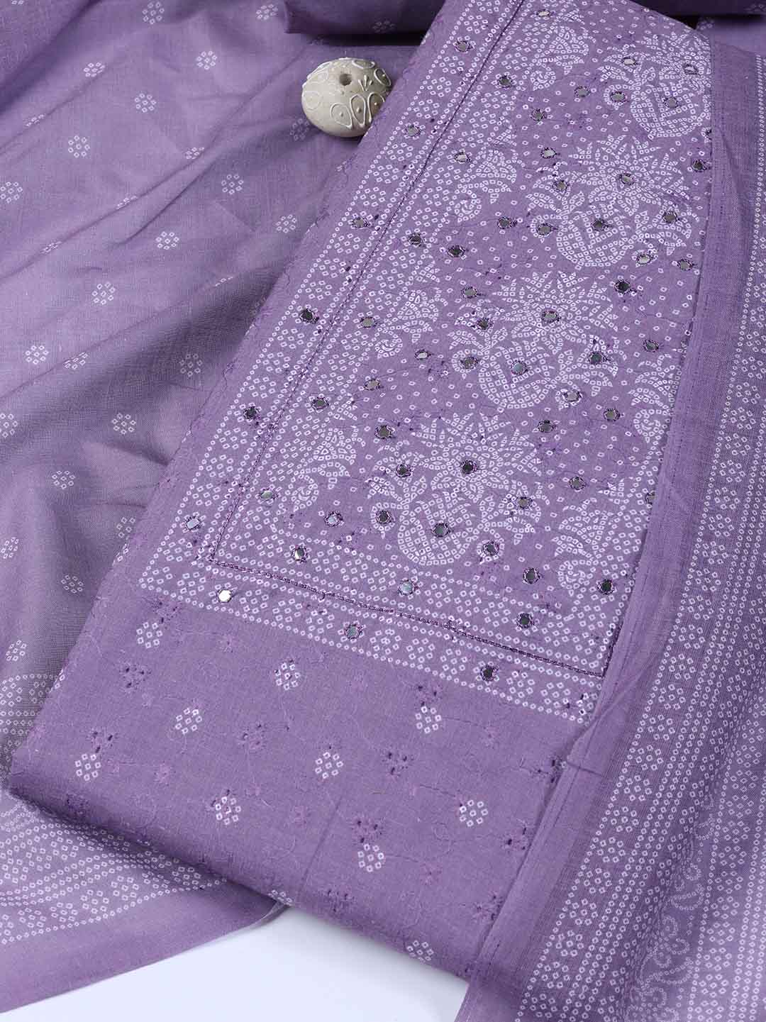 Neck Work Cotton Blend Unstitched Suit With Dupatta
