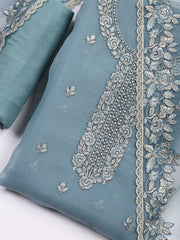 Neck Embroidered Tissue Unstitched Suit With Dupatta