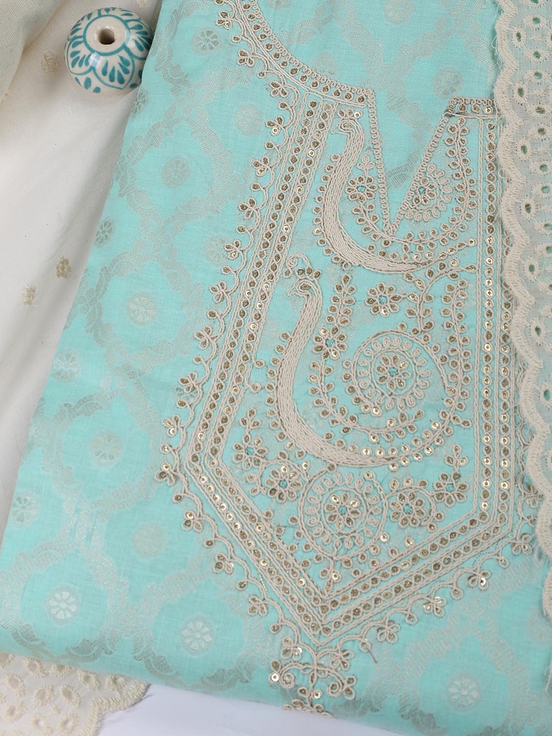 Woven Embroidered Cotton Blend Unstitched Suit With Dupatta